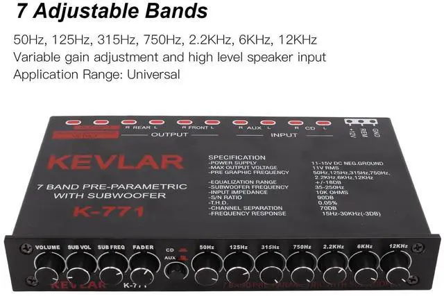 Alt view image 2 of 5 - Car Audio Equalizer, Low Pass 7 Band Car Graphic Equalizer High Level Input EQ with CD AUX Input and Rear Front SUB Output for Stereo System, HEADERBS8B61735SGY