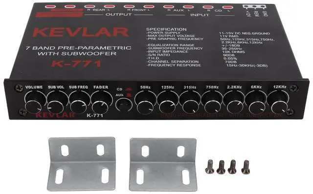 Alt view image 3 of 5 - Car Audio Equalizer, Low Pass 7 Band Car Graphic Equalizer High Level Input EQ with CD AUX Input and Rear Front SUB Output for Stereo System, HEADERBS8B61735SGY