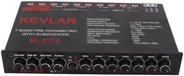 Alt view image 4 of 5 - Car Audio Equalizer, Low Pass 7 Band Car Graphic Equalizer High Level Input EQ with CD AUX Input and Rear Front SUB Output for Stereo System, HEADERBS8B61735SGY