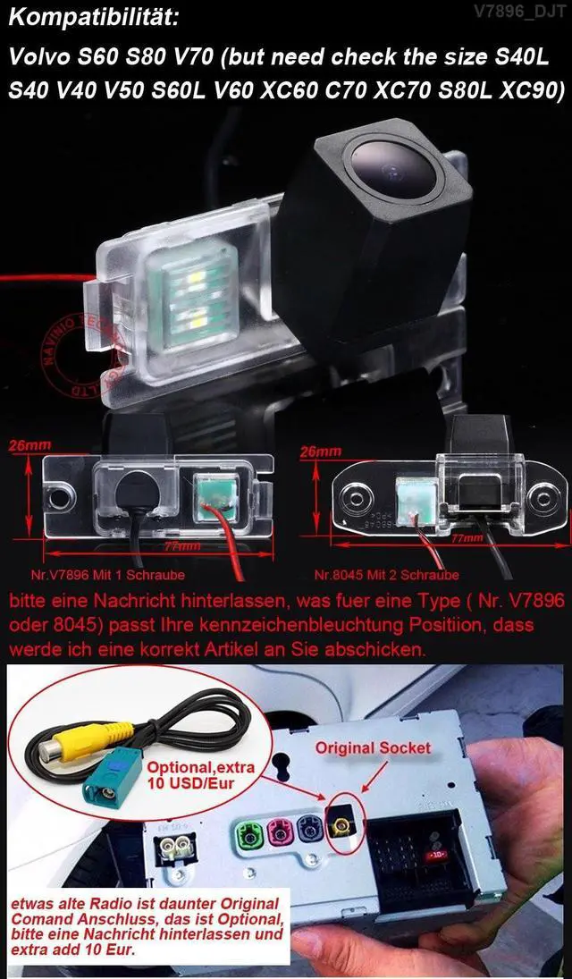 Alt view image 4 of 5 - Berlingan 1280 * 720 pixels 1000TV lines Car License Plate Light Rear View Camera for Volvo S60 S80 V70