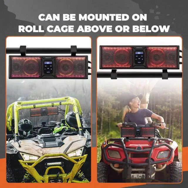 Alt view image 3 of 5 - KEMIMOTO UTV Sound Bar 16 Inch ATV Speaker with RGB Lights BT V5.0 Marine-Grade IP65 Waterproof Compatible with Polaris RZR, Can-Am, CFMOTO, Zforce, Teryx Fits 1.75" - 2.25" Roll Cage