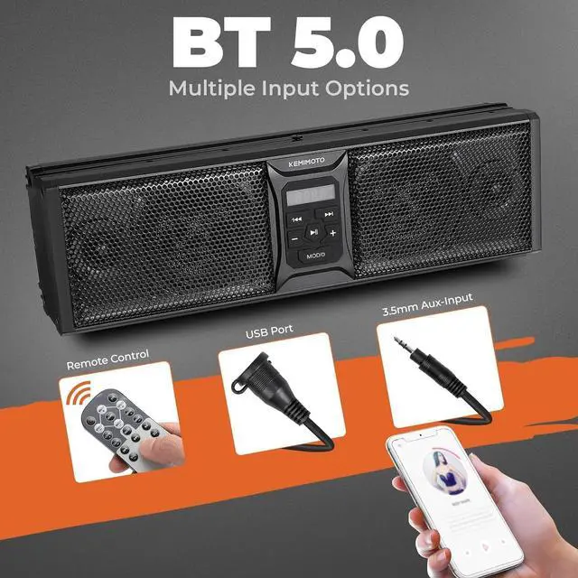 Alt view image 5 of 5 - KEMIMOTO UTV Sound Bar 16 Inch ATV Speaker with RGB Lights BT V5.0 Marine-Grade IP65 Waterproof Compatible with Polaris RZR, Can-Am, CFMOTO, Zforce, Teryx Fits 1.75" - 2.25" Roll Cage