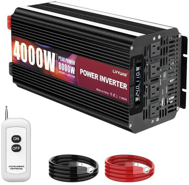 Main image of LVYUAN 4000 Watt Power Inverter 24V to 110V 120V for Vehicle, Solar Inverter System, Heavy Duty, RV, Truck, Off Grid,Camping with 4 AC Outlets, LCD Display, Wireless Remote Control, Car Power I