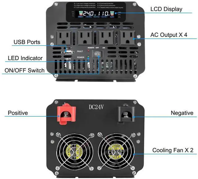 Alt view image 2 of 5 - LVYUAN 4000 Watt Power Inverter 24V to 110V 120V for Vehicle, Solar Inverter System, Heavy Duty, RV, Truck, Off Grid,Camping with 4 AC Outlets, LCD Display, Wireless Remote Control, Car Power I