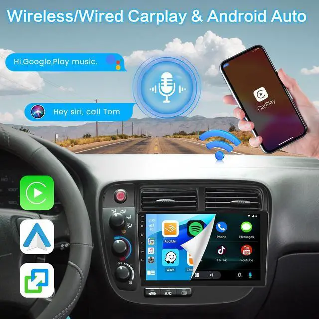 Alt view image 3 of 5 - 5Ghz WiFi 2G+64G Android 15 Car Radio for Honda Civic 1996-2001 Car Stereo with Wireless CarPlay Android Auto, 9 Inch HD Touchscreen with GPS Bluetooth5.0 FM/RDS SWC USB Backup Camera MIC