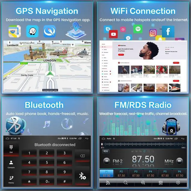 Alt view image 4 of 5 - 5Ghz WiFi 2G+64G Android 15 Car Radio for Honda Civic 1996-2001 Car Stereo with Wireless CarPlay Android Auto, 9 Inch HD Touchscreen with GPS Bluetooth5.0 FM/RDS SWC USB Backup Camera MIC