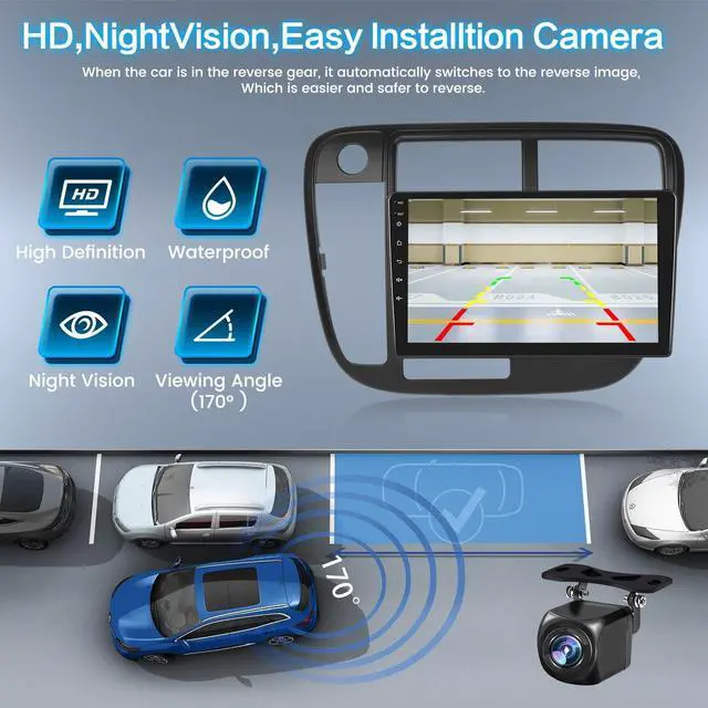 Alt view image 5 of 5 - 5Ghz WiFi 2G+64G Android 15 Car Radio for Honda Civic 1996-2001 Car Stereo with Wireless CarPlay Android Auto, 9 Inch HD Touchscreen with GPS Bluetooth5.0 FM/RDS SWC USB Backup Camera MIC