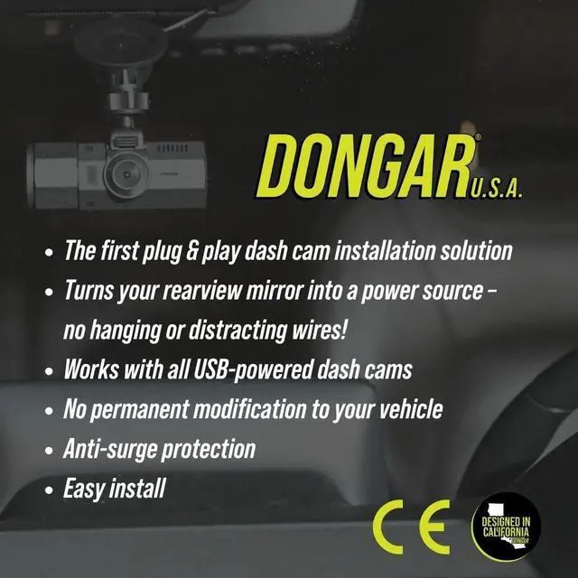 Alt view image 2 of 4 - Dongar Classic Dash cam Power Adapter (5-Pin Type C) for Toyota Camry (Select Trims 2025+ & Various Models). Built-in USB Power Source, Connects to Rearview Mirror, Quicker Than a hardwire kit