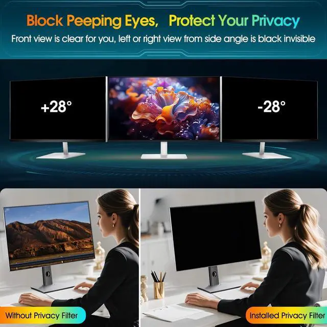 Alt view image 4 of 5 - YAKAI 2 Pack 21.5 Inch Computer Privacy Screen for 16:9 Aspect Ratio Widescreen Monitor, Computer Monitor Privacy Filter, Removable Protector Film