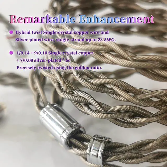 Alt view image 5 of 5 - mfreeo Premium IEM Earphone Audio Cable, Single Crystal Copper & Silver-Plated Hybrid Twisted, Balanced Upgrade Cable, Braided Hi-Fi Replacement Extension Cord 1.2M (mmcx, 3.5mm)