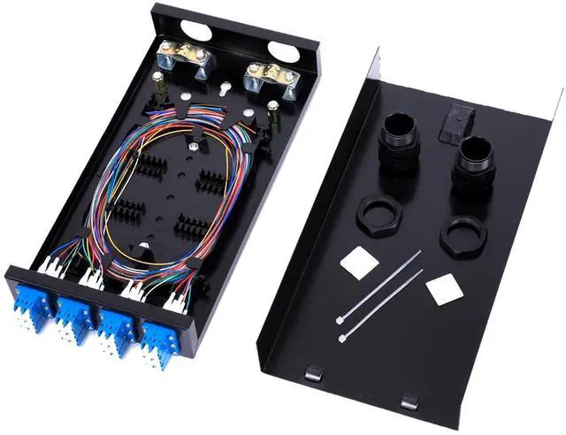 Main image of GESD Duplex Fiber Enclosure with 24 Port LC-OS1 Box, LC-OS1 Cables, Wall Mount, Includes 1m SM Pigtail, 12 Port LGX Panel