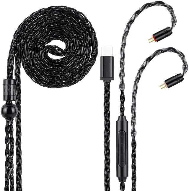 Main image of USB-C to Dual 2pin (0.78mm) IEM Balance Earbud Cable, 8-Core OCC Silver-Plated HiFi Earphone Cable, Ultra-Flexible Digital Audio Upgrade for In-Ear Headphones, In-line Control (1.3m, Black)