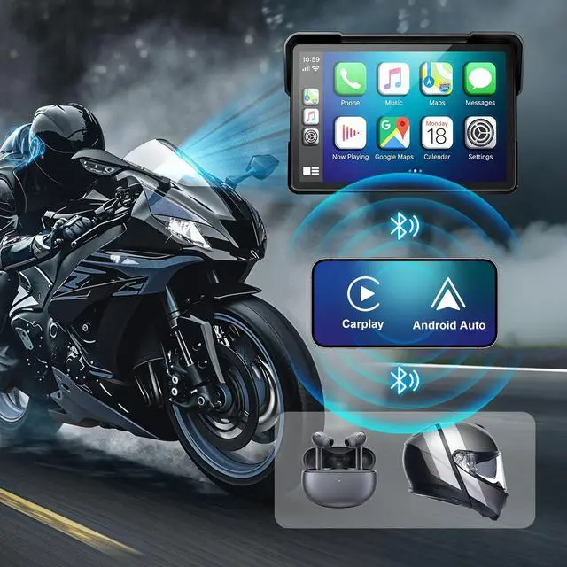 Alt view image 3 of 5 - 2026 YZW 7 inch Wireless Motorcycle Carplay GPS HD Touch Screen with Android Auto, Navigation, IP69K Waterproof, USB Cable, TPMS, Bluetooth, Google Asistant, Light Sensor, Music Sharing, Quick