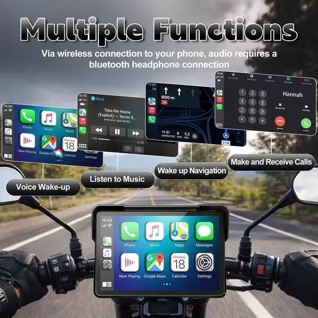 Alt view image 4 of 5 - 2026 YZW 7 inch Wireless Motorcycle Carplay GPS HD Touch Screen with Android Auto, Navigation, IP69K Waterproof, USB Cable, TPMS, Bluetooth, Google Asistant, Light Sensor, Music Sharing, Quick