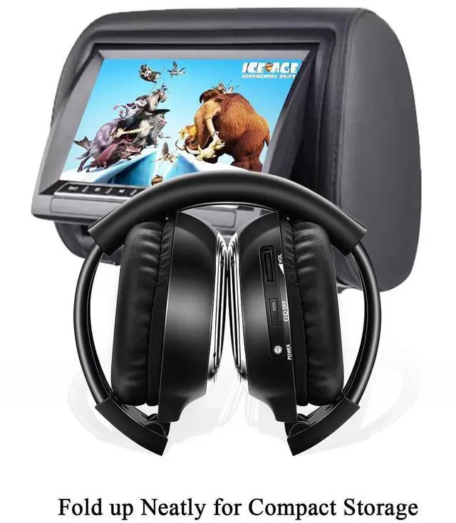 Alt view image 5 of 5 - JYSiptkird Universal 2 Channel IR Foldable Headphones,Kids Wireless Headphones for Universal Car Entertainment System,Infrared Headset for Car DVD Video (2 Pack)