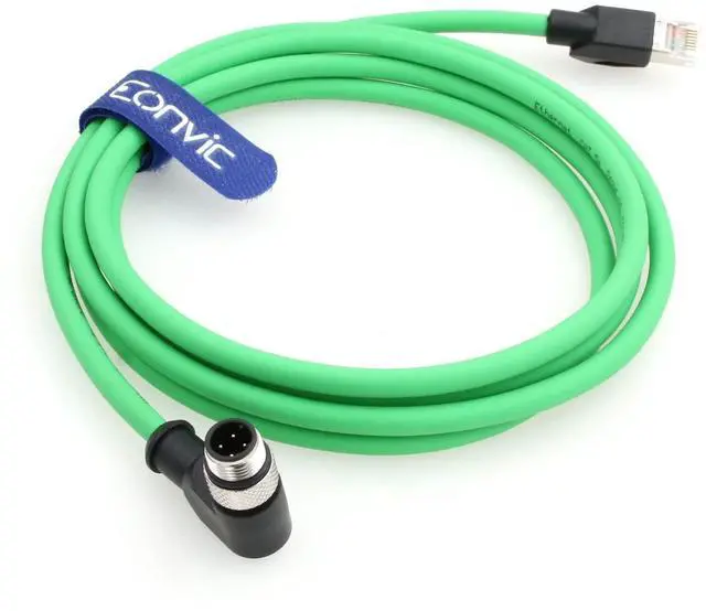 Main image of Eonvic Right Angle M12 4 Pin D-Code Male to RJ45 Industrial Ethernet Cable Shielded CAT5e Cable for Cognex Industrial Camera (1M/3.3ft)