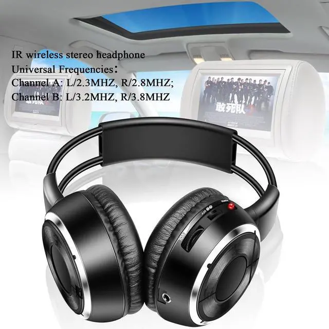 Alt view image 2 of 5 - JYSiptkird Universal 2 Channel IR Foldable Headphones,Kids Wireless Headphones for Universal Car Entertainment System,Infrared Headset for Car DVD Video (2 Pack)