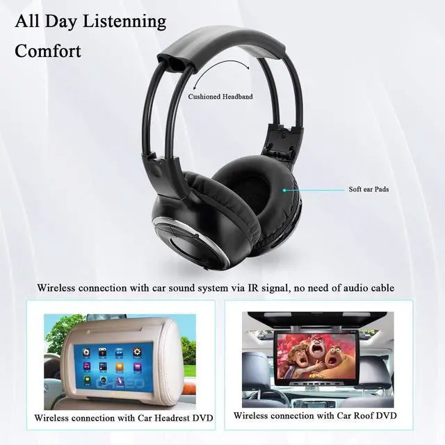 Alt view image 3 of 5 - JYSiptkird Universal 2 Channel IR Foldable Headphones,Kids Wireless Headphones for Universal Car Entertainment System,Infrared Headset for Car DVD Video (2 Pack)