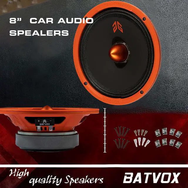 Alt view image 2 of 5 - Gaooger MX80E1 Midrange Loudspeaker 8" Orange Bullet, 560W Max, 6 Ohms, Premium Quality Audio Door Speakers for Car or Truck Stereo Sound System, Orange (2 Speaker)