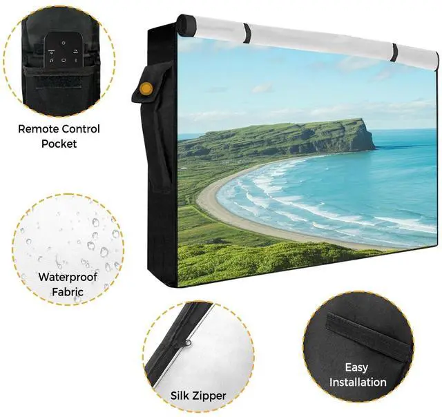 Alt view image 4 of 5 - Singingin Pure White Outdoor TV Cover Waterproof Weatherproof 60 to 65 Inch, Solid Color Outside TV Covers with Zipper Flap, TV Screen Protectors for LCD OLED Television