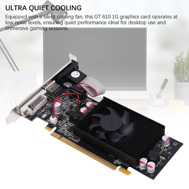 Alt view image 3 of 5 - GT 610 1GB GDDR3 Graphics Card, PCIe 2.0, Silent Fan