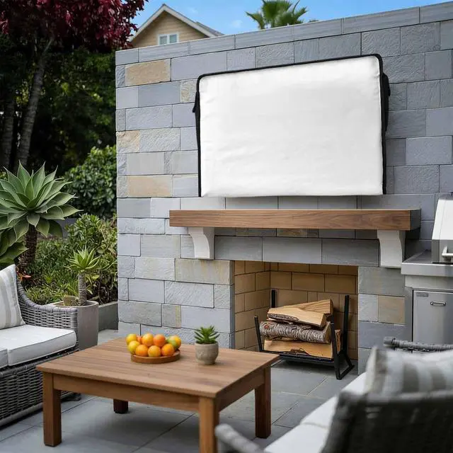 Alt view image 3 of 5 - Singingin Pure White Outdoor TV Cover Waterproof Weatherproof 60 to 65 Inch, Solid Color Outside TV Covers with Zipper Flap, TV Screen Protectors for LCD OLED Television