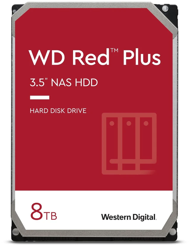 Main image of Western Digital 8TB WD Red Plus NAS Internal Hard Drive HDD - 5640 RPM, SATA 6 Gb/s, CMR, 128 MB Cache, 3.5" - WD80EFZZ