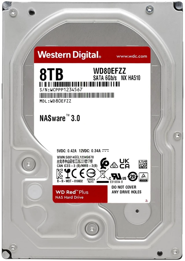Alt view image 2 of 5 - Western Digital 8TB WD Red Plus NAS Internal Hard Drive HDD - 5640 RPM, SATA 6 Gb/s, CMR, 128 MB Cache, 3.5" - WD80EFZZ