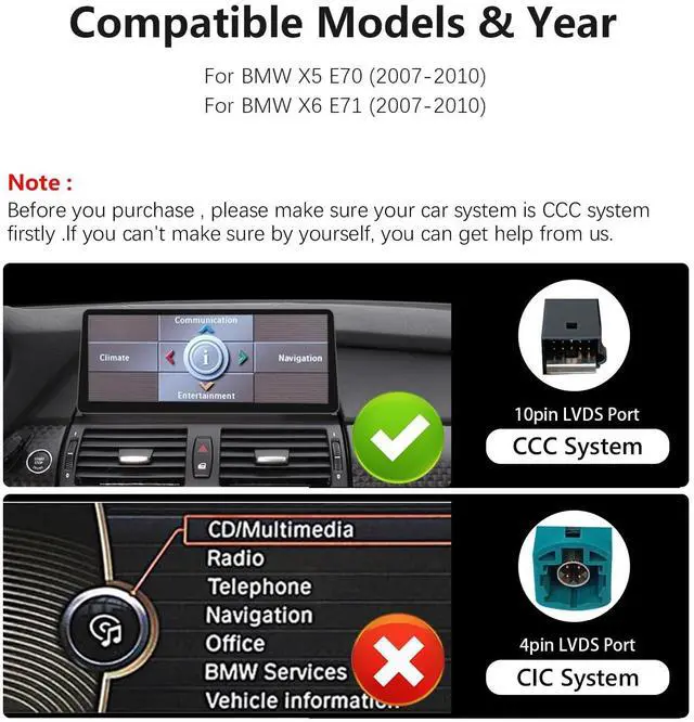Alt view image 2 of 5 - Ultra Narrow 12.3 Inch for BMW X5 E70 X6 E71 2007-2010 CCC Carplay Android Auto Radio Stereo Upgrade Touch Screen Linux System with Reverse Camera