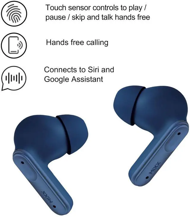 Alt view image 2 of 5 - MIXX StreamBuds Solo 3 True Wireless Earbuds with Mic, Bluetooth 5.1, 18H Playtime, Quick Charge, Touch Controls, Compact Magnetic Charging Case, in-Ear Headphones for iPhone Android Blue
