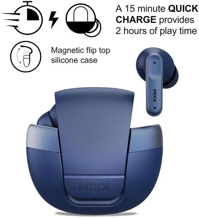 Alt view image 4 of 5 - MIXX StreamBuds Solo 3 True Wireless Earbuds with Mic, Bluetooth 5.1, 18H Playtime, Quick Charge, Touch Controls, Compact Magnetic Charging Case, in-Ear Headphones for iPhone Android Blue
