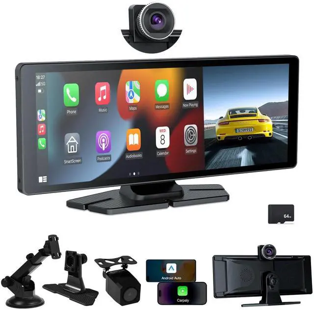 Main image of XYBkey 10.26-inch Wireless CarPlay Screen, Android Auto Car Tablet with 4K Front and 1080P Rear Camera IPS Touchscreen with Bluetooth FM AUX Mirroring Voice Control Navigation