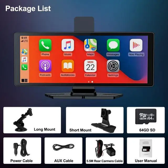 Alt view image 5 of 5 - XYBkey 10.26-inch Wireless CarPlay Screen, Android Auto Car Tablet with 4K Front and 1080P Rear Camera IPS Touchscreen with Bluetooth FM AUX Mirroring Voice Control Navigation