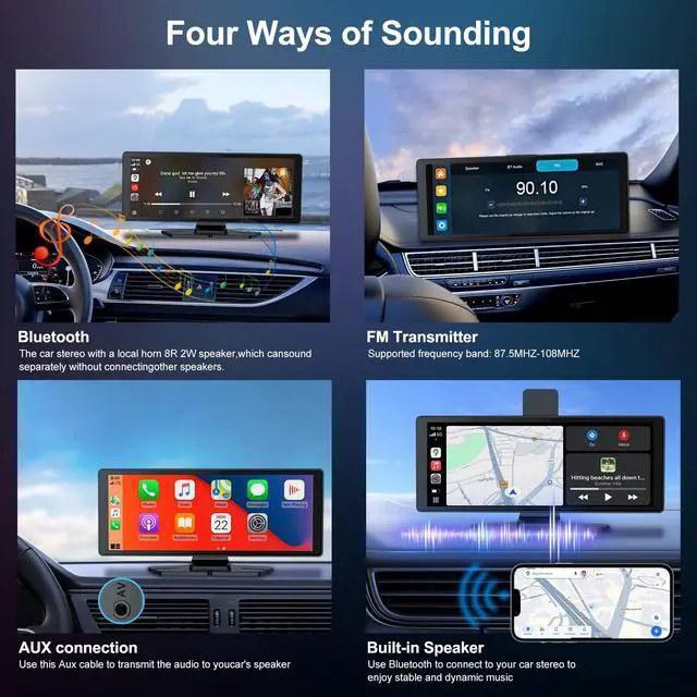 Alt view image 2 of 5 - XYBkey 10.26-inch Wireless CarPlay Screen, Android Auto Car Tablet with 4K Front and 1080P Rear Camera IPS Touchscreen with Bluetooth FM AUX Mirroring Voice Control Navigation