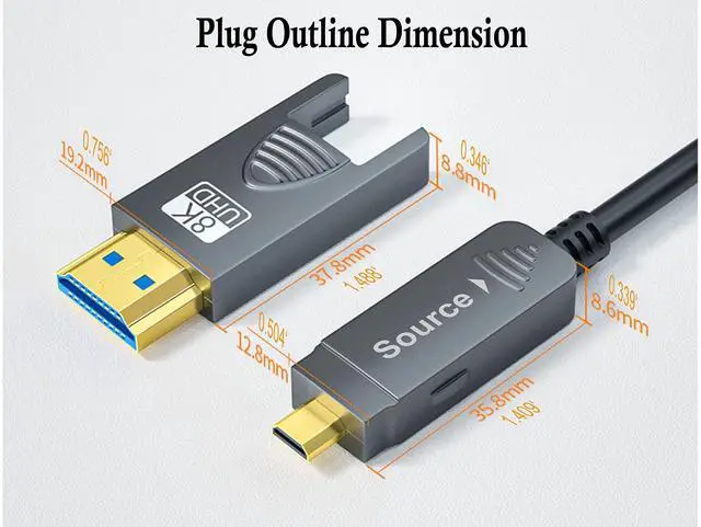 Alt view image 4 of 5 - SkyeySnail 8K Fiber Optic HDMI Cable 39ft/12m, Micro HDMI to HDMI 2.1, Detachable Type A+D, 48Gbps Ultra Speed, HDR, 3D, eARC, in Wall CL2 / CL3 Rated, Slim and Flexible HMDI 2.6 Cable.