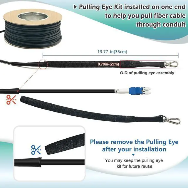 Alt view image 3 of 5 - YUTIANHOME 120 feet OD-5mm Industrial TPU OS2 LC to LC Outdoor Armored Fiber Optic Cable, Duplex Single Mode Fiber Patch Cable, 9/125um Uniboot LC Fiber with Pulling Eye Kit Installed on one end