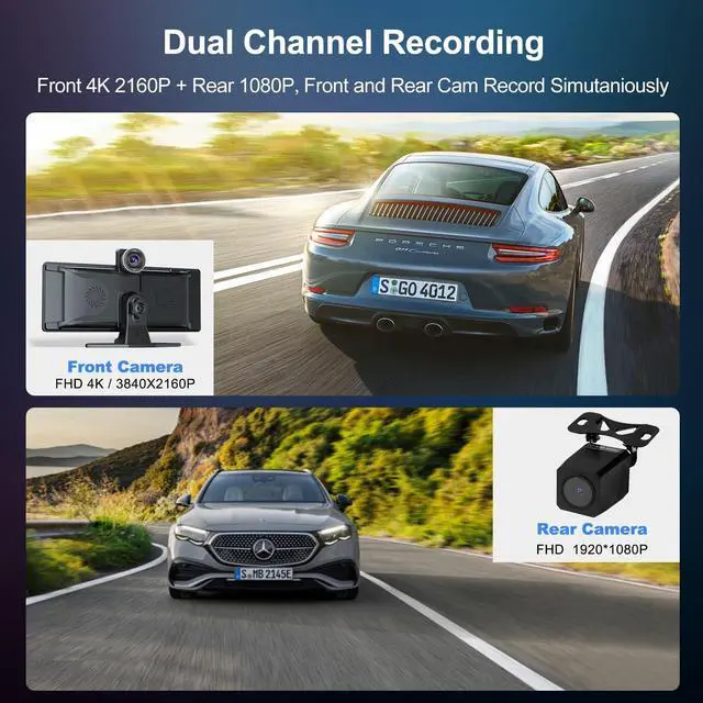 Alt view image 3 of 5 - XYBkey 10.26-inch Wireless CarPlay Screen, Android Auto Car Tablet with 4K Front and 1080P Rear Camera IPS Touchscreen with Bluetooth FM AUX Mirroring Voice Control Navigation