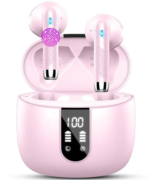 Main image of Wireless Earbuds, Bluetooth Headphones V5.4 Stereo Bass Ear Buds with ENC Noise Cancelling Mics,56H Bluetooth Earbuds with LED Display Charging Case, IP7 Waterproof Earphones for Android iOSMin
