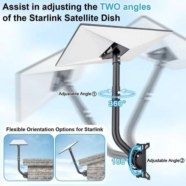 Alt view image 3 of 5 - MONOJOY Gen 3 Wall Mount for Starlink Standard 4/4X/V3 Dish, Heavy Duty Alloy Steel Bracket with 8 & 10 Inch Poles, Weatherproof Roof Mount Kit with Installation Hardware, Matte BlackOne Set