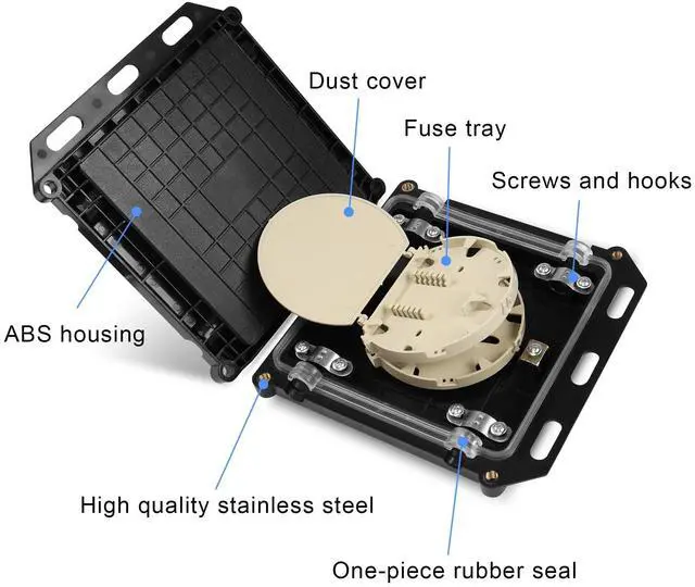 Alt view image 2 of 5 - PNGKNYOCN Fiber Optic Junction Box, 2 in 2 Out Splice Box, Mini Small Square Type 12 Core Outdoor Waterproof Protection Box