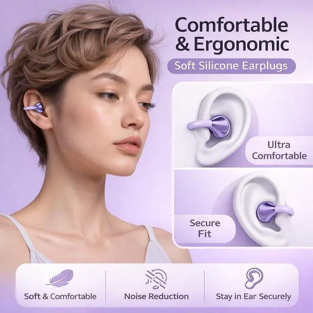 Alt view image 3 of 5 - xzqioue Wireless Bluetooth Earbuds Earrings with LED Digital Display, Skin-Tone Black, Stylish Jewelry Headphones for Women (Purple - Butterfly)