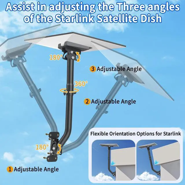 Alt view image 2 of 5 - Gen 3 Starlink Mount, Lengthening 360 Adjustable Starlink Mounting Kit Compatible with V3 Starlink Standard Dish, Wall Mount/Roof Mount for Gen3 Starlink Internet Kit Satellite