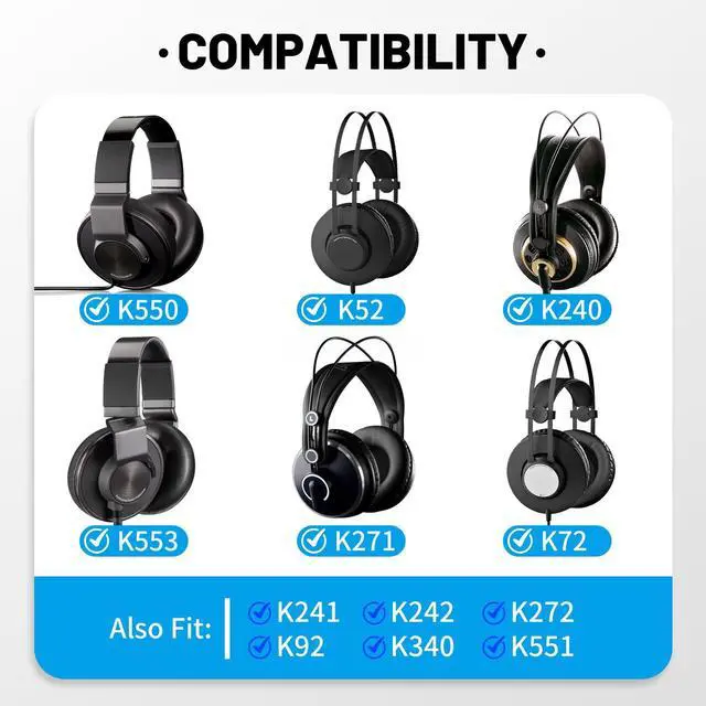 Alt view image 2 of 5 - Lukvcoe Lambskin Replacement Ear Pads for AKG Pro Audio K52, K72, K271, K272, K340, K92, M220, K240, K241, K242, K550, K551, K553 S, MKII, MK2 EarPads Cushions with Noise Isolation Foam - Black