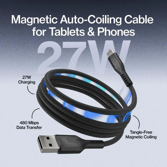 Alt view image 2 of 5 - Statik MagStack USB to USB C Cable, A to Type C Charger Fast Charging Phone Charger Cord, On The Go Magnetic Charging Cable for Car, Compatible with iPhone, iPad & Android, 27W 6FT, 5-Pack