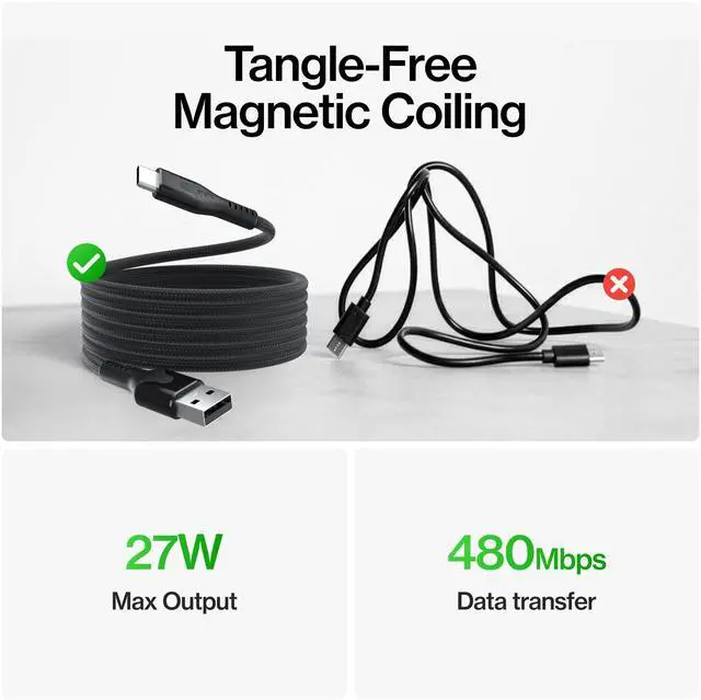 Alt view image 3 of 5 - Statik MagStack USB to USB C Cable, A to Type C Charger Fast Charging Phone Charger Cord, On The Go Magnetic Charging Cable for Car, Compatible with iPhone, iPad & Android, 27W 6FT, 5-Pack