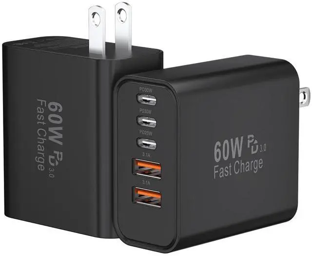 Main image of USB C Fast Charger Block, 60W 5-Port USB C Wall Charging Blocks, Type C Charger Fast Charging Brick, 3USB C+2USB A PD&QC3.0 Multiport Charger Plug for iPhone 16/15/14/13 Pro Max, iPad, Galaxy-Black