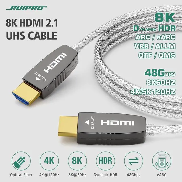 Alt view image 2 of 5 - RUIPRO Crystal 8K HDMI Ultra High Speed Latest 2.1b Certified Fiber Optic Cable 50 Feet 8K60Hz 4K120Hz 48Gbps eARC HDR HDCP2.3 for RTX4080/4090/3080/3090 Xbox PS5 AVR Projector LG/Samsung/Sony