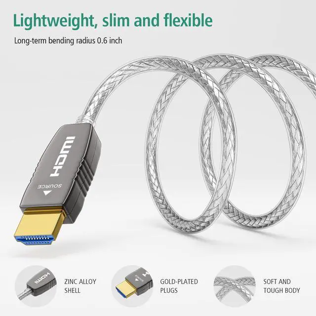 Alt view image 5 of 5 - RUIPRO Crystal 8K HDMI Ultra High Speed Latest 2.1b Certified Fiber Optic Cable 50 Feet 8K60Hz 4K120Hz 48Gbps eARC HDR HDCP2.3 for RTX4080/4090/3080/3090 Xbox PS5 AVR Projector LG/Samsung/Sony