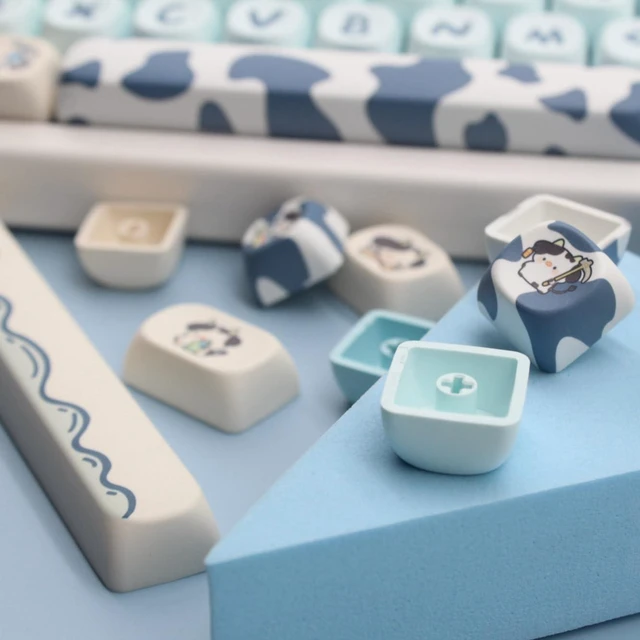 Alt view image 2 of 5 - Cmokifuly MOA Profile Keycaps,Cute Cow Custom PBT Dye-sub Keycap 142 Keys for Mechanical Keyboard Full-Size Keycap Set (Blue Cow)
