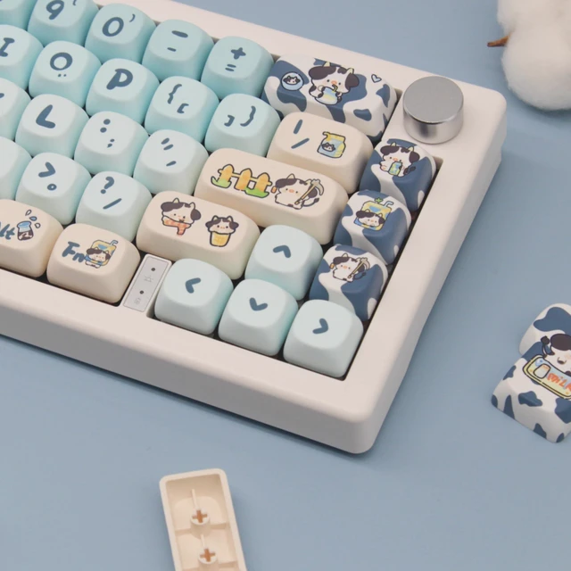 Alt view image 4 of 5 - Cmokifuly MOA Profile Keycaps,Cute Cow Custom PBT Dye-sub Keycap 142 Keys for Mechanical Keyboard Full-Size Keycap Set (Blue Cow)